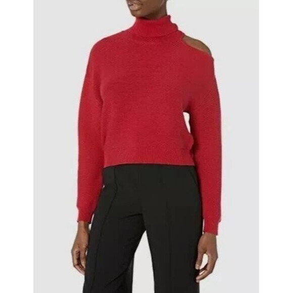 BCBG Generation Womens MED Red Asymmetric Cold Shoulder Turtleneck Sweater NWT - Picture 1 of 12
